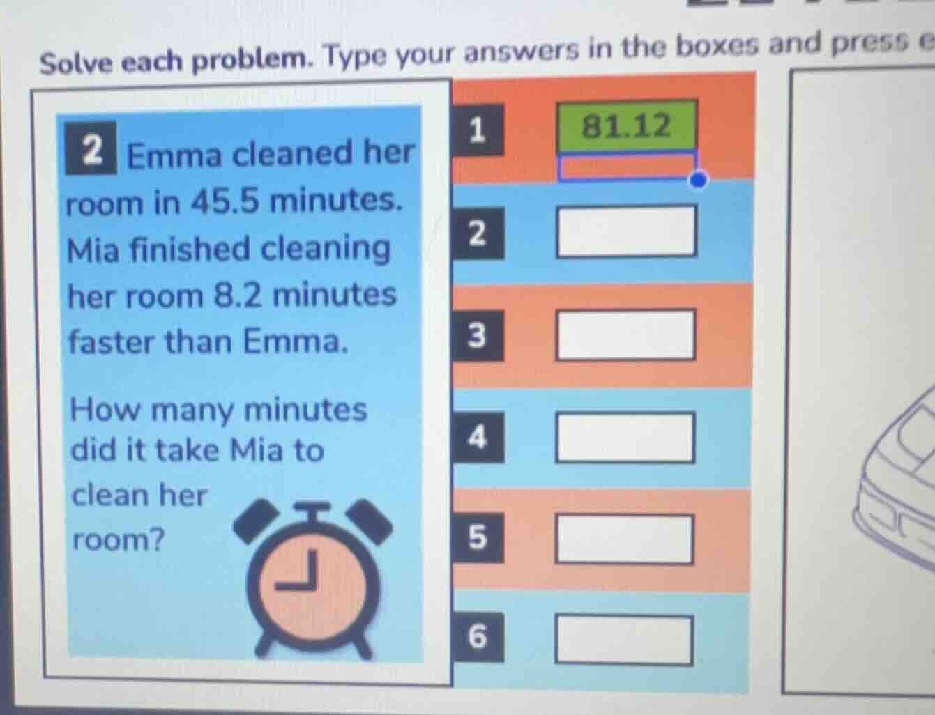 solve each problem. type your answers in the boxes and press e 2 emma c…
