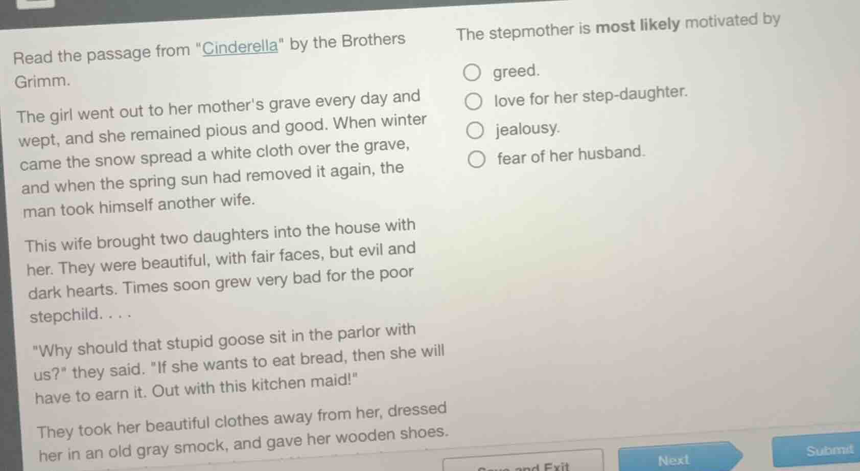 read the passage from \cinderella\ by the brothers grimm. the girl went…
