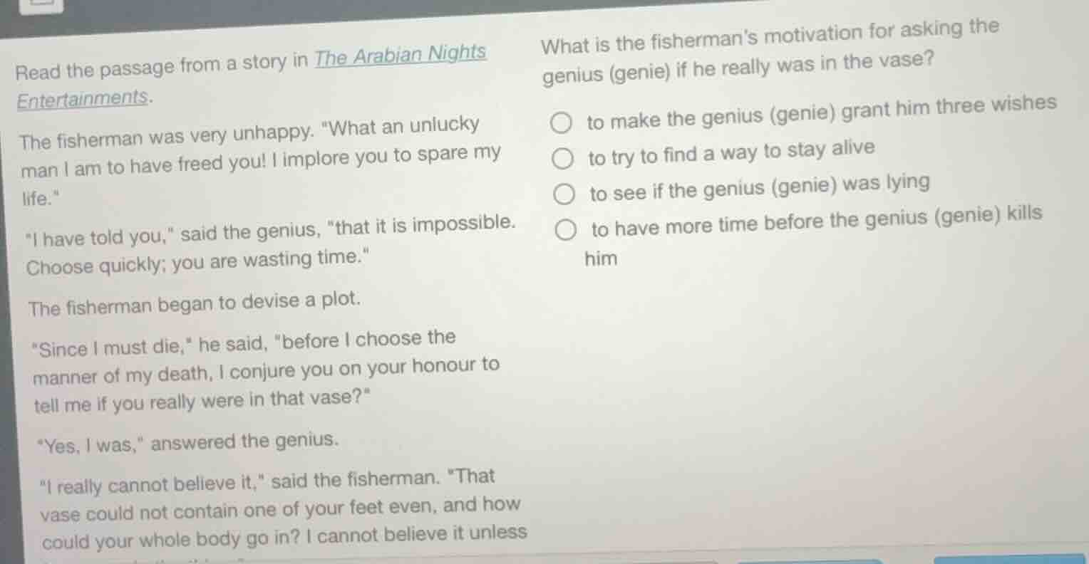 read the passage from a story in the arabian nights entertainments. the…