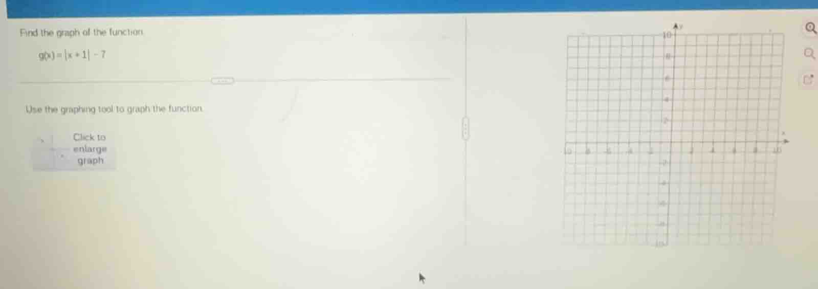 find the graph of the function ( g(x) = |x + 1| - 7 ) use the graphing …