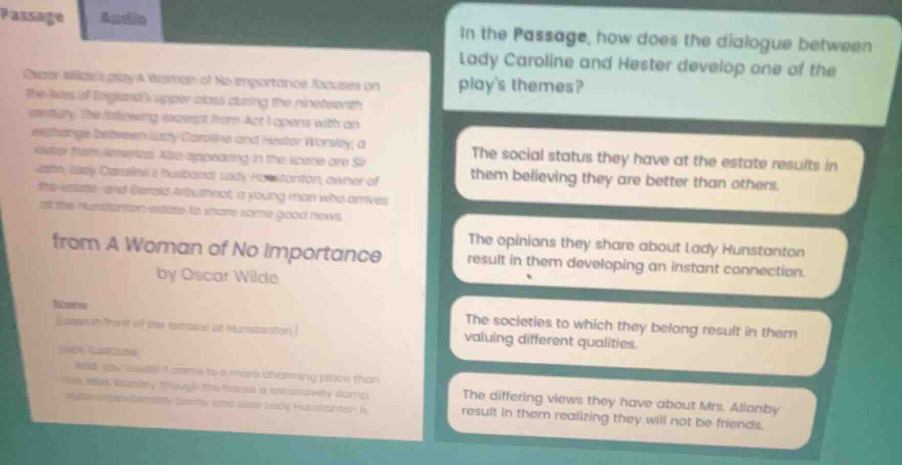passage oscar wilde’s play a woman of no importance focuses on the live…