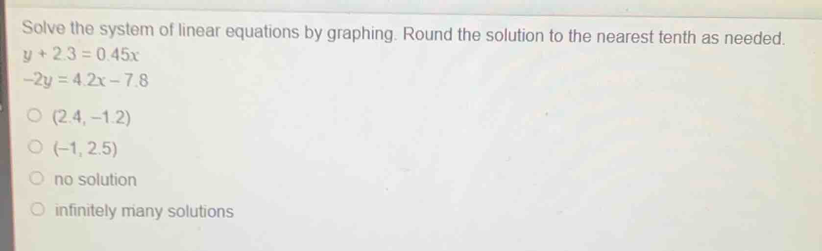 solve the system of linear equations by graphing. round the solution to…