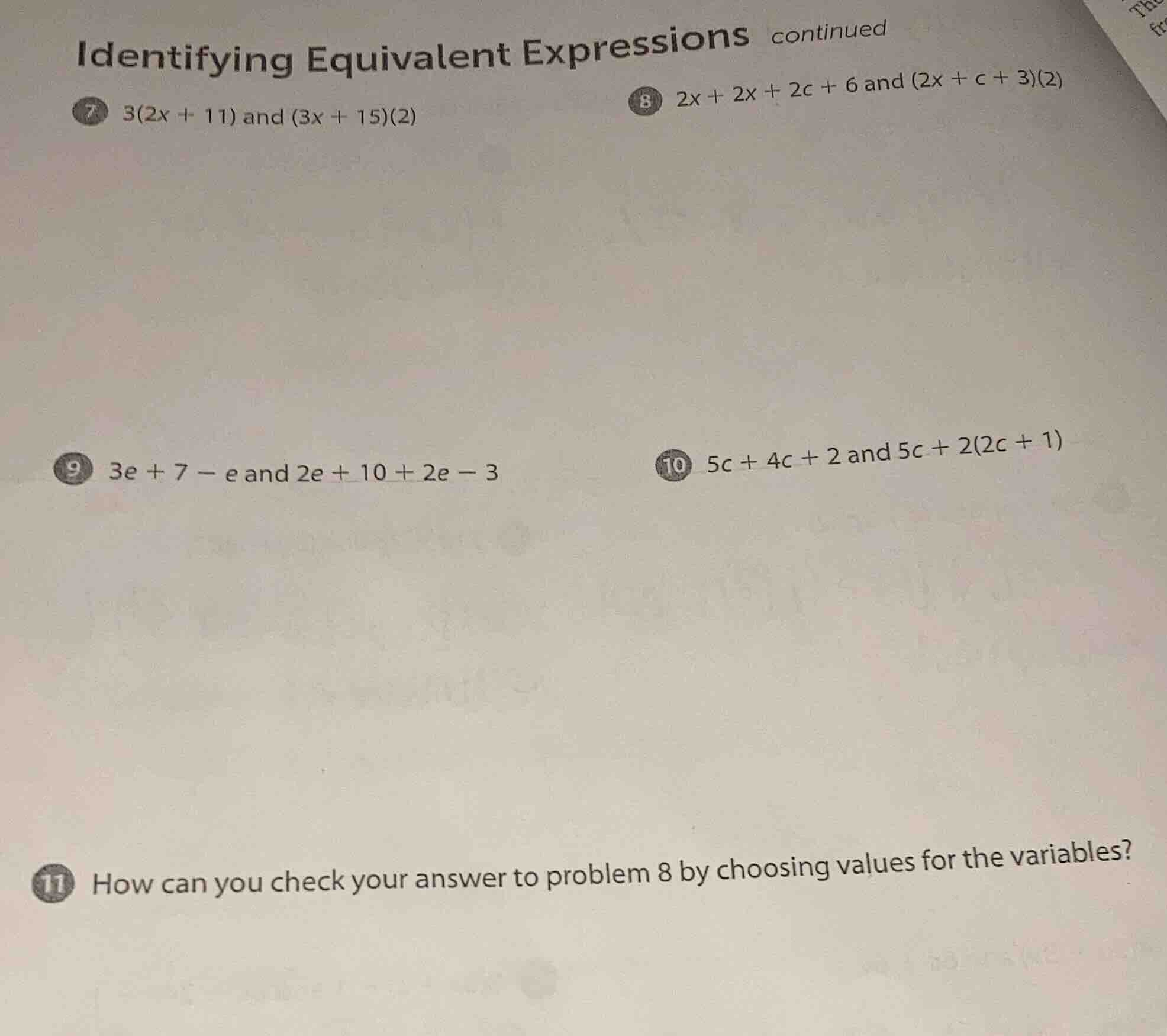 identifying equivalent expressions continued 7 ( 3(2x + 11) ) and ( (3x…