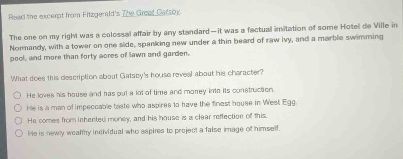 read the excerpt from fitzgeralds the great gatsby. the one on my right…