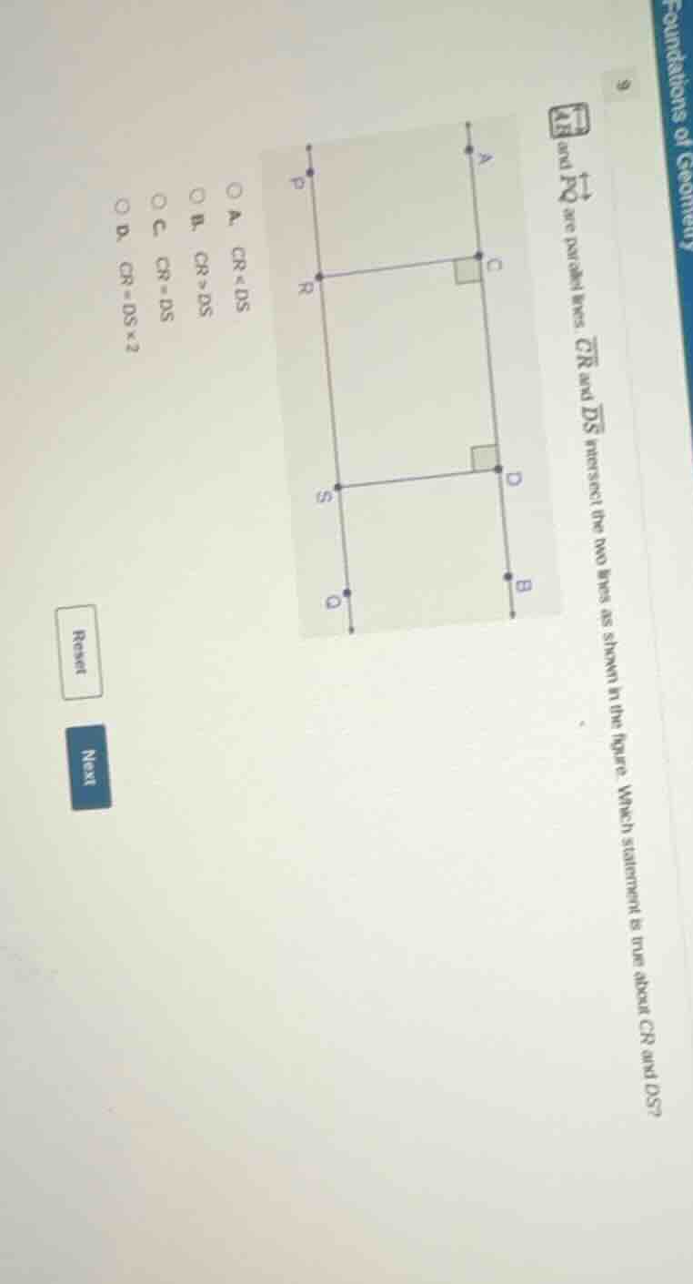 ab and pq are parallel lines. (overleftrightarrow{cr}) and (overleftrig…