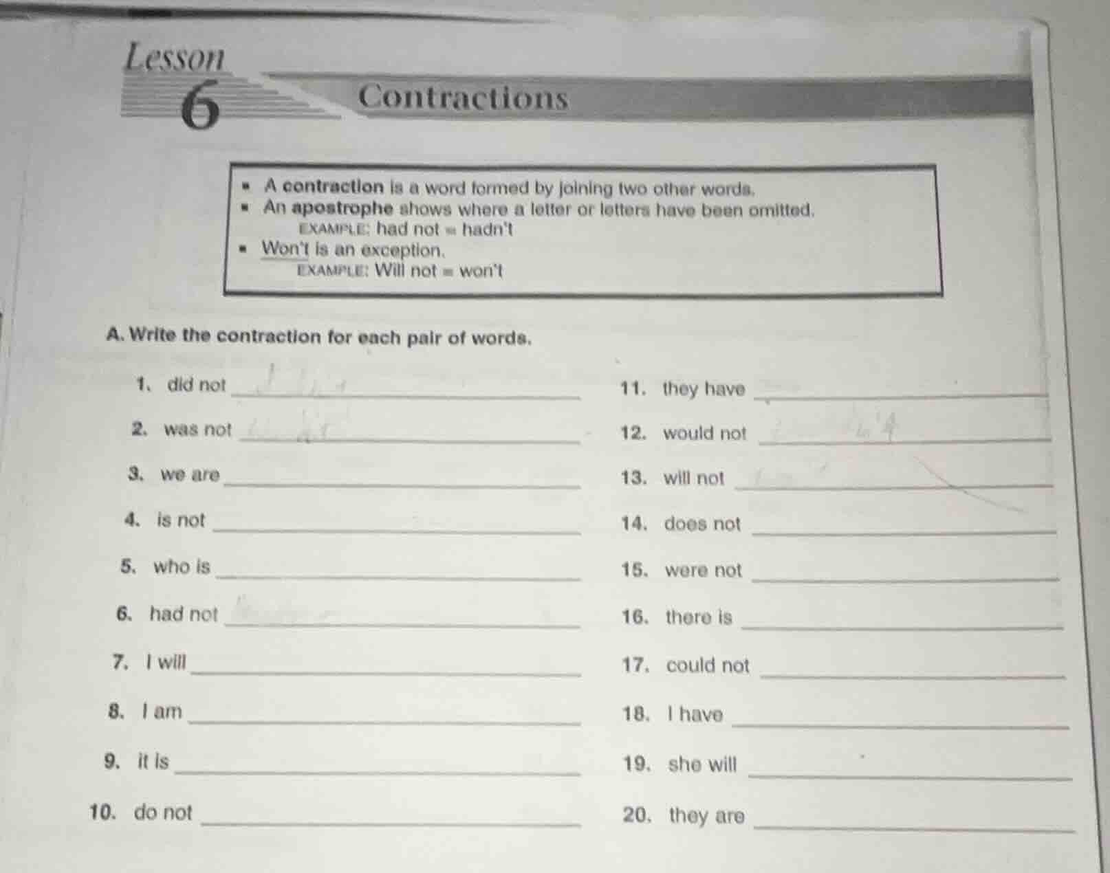 lesson 6 contractions - a contraction is a word formed by joining two o…