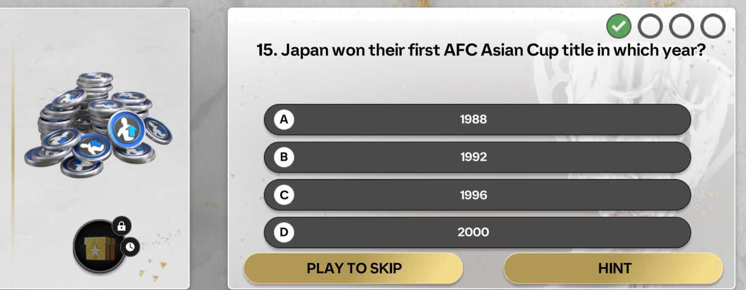 15. japan won their first afc asian cup title in which year? a 1988 b 1…