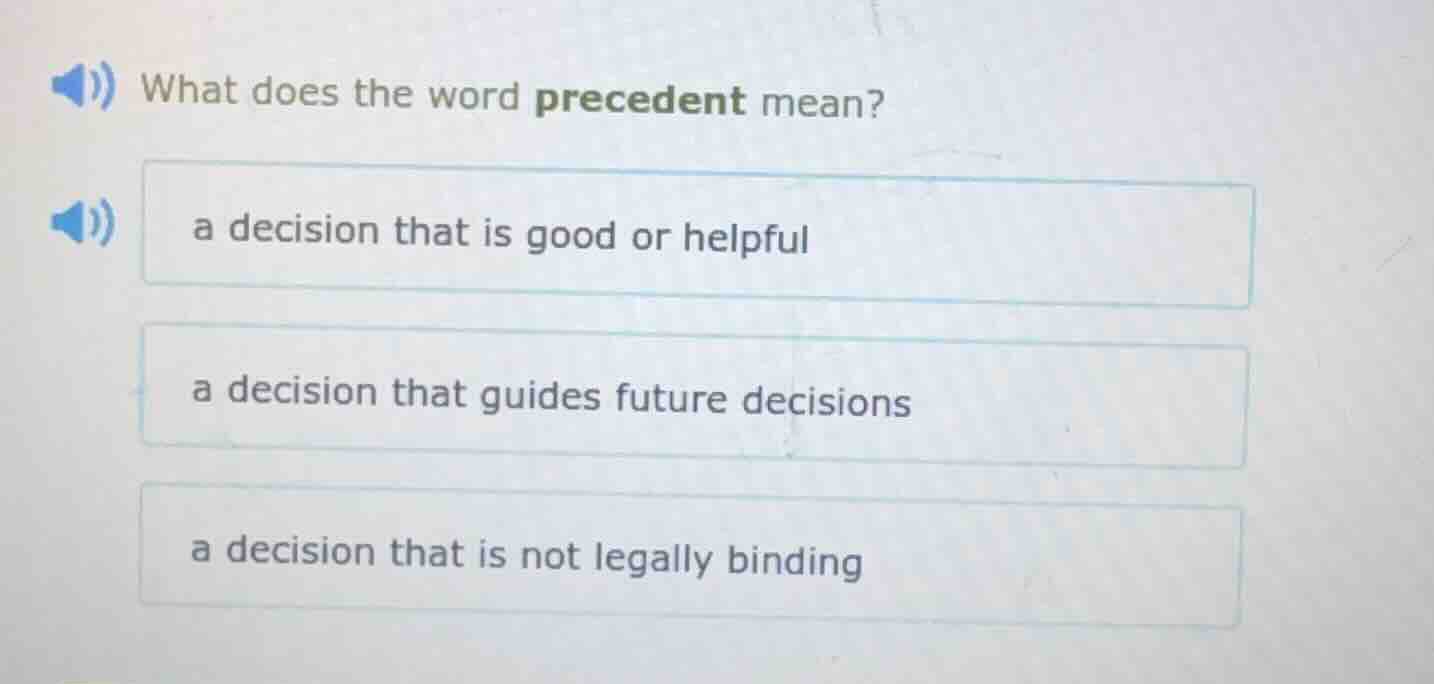 what does the word precedent mean? a decision that is good or helpful a…