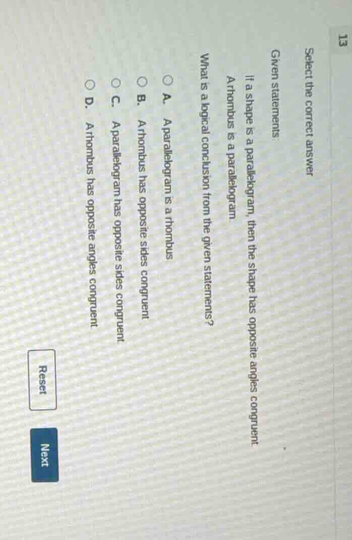 select the correct answer given statements: if a shape is a parallelogr…