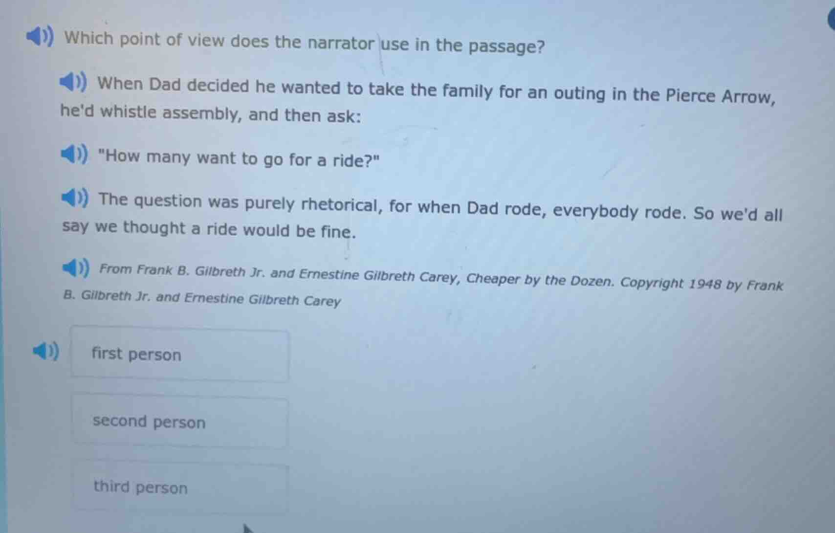 which point of view does the narrator use in the passage? when dad deci…