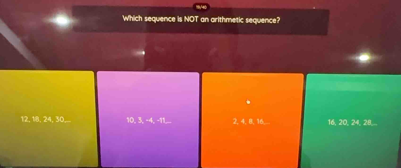 which sequence is not an arithmetic sequence? 12, 18, 24, 30,... 10, 3,…