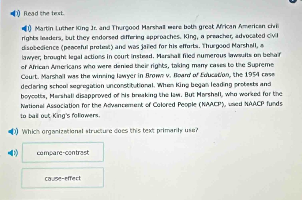 read the text. martin luther king jr. and thurgood marshall were both g…