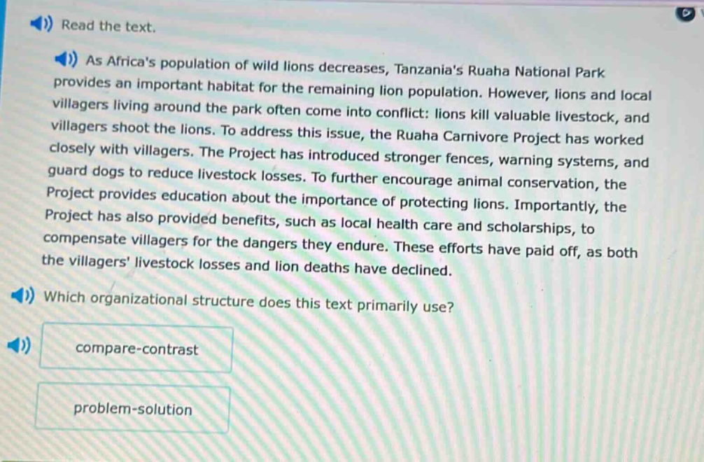 read the text. as africas population of wild lions decreases, tanzanias…