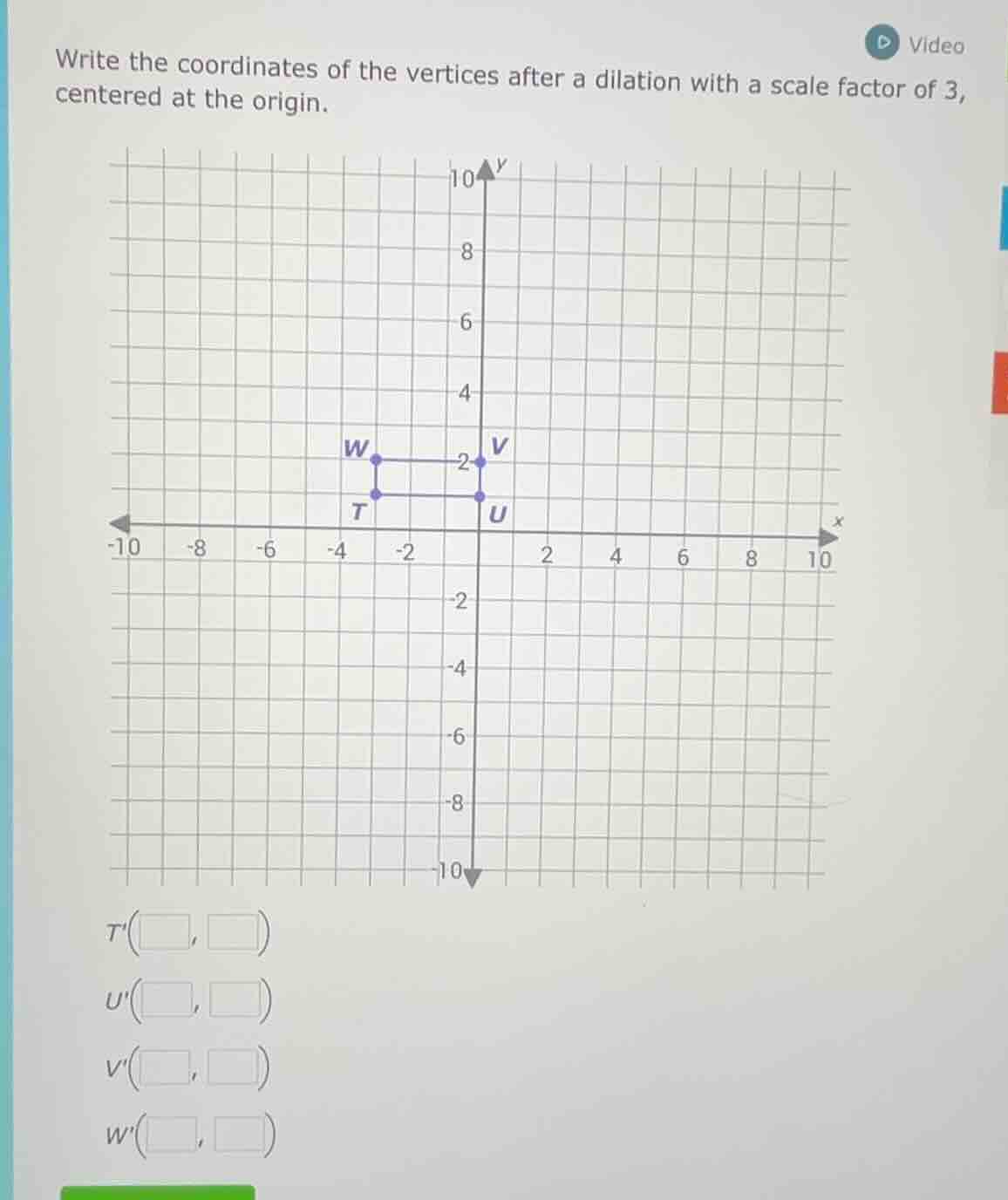 write the coordinates of the vertices after a dilation with a scale fac…