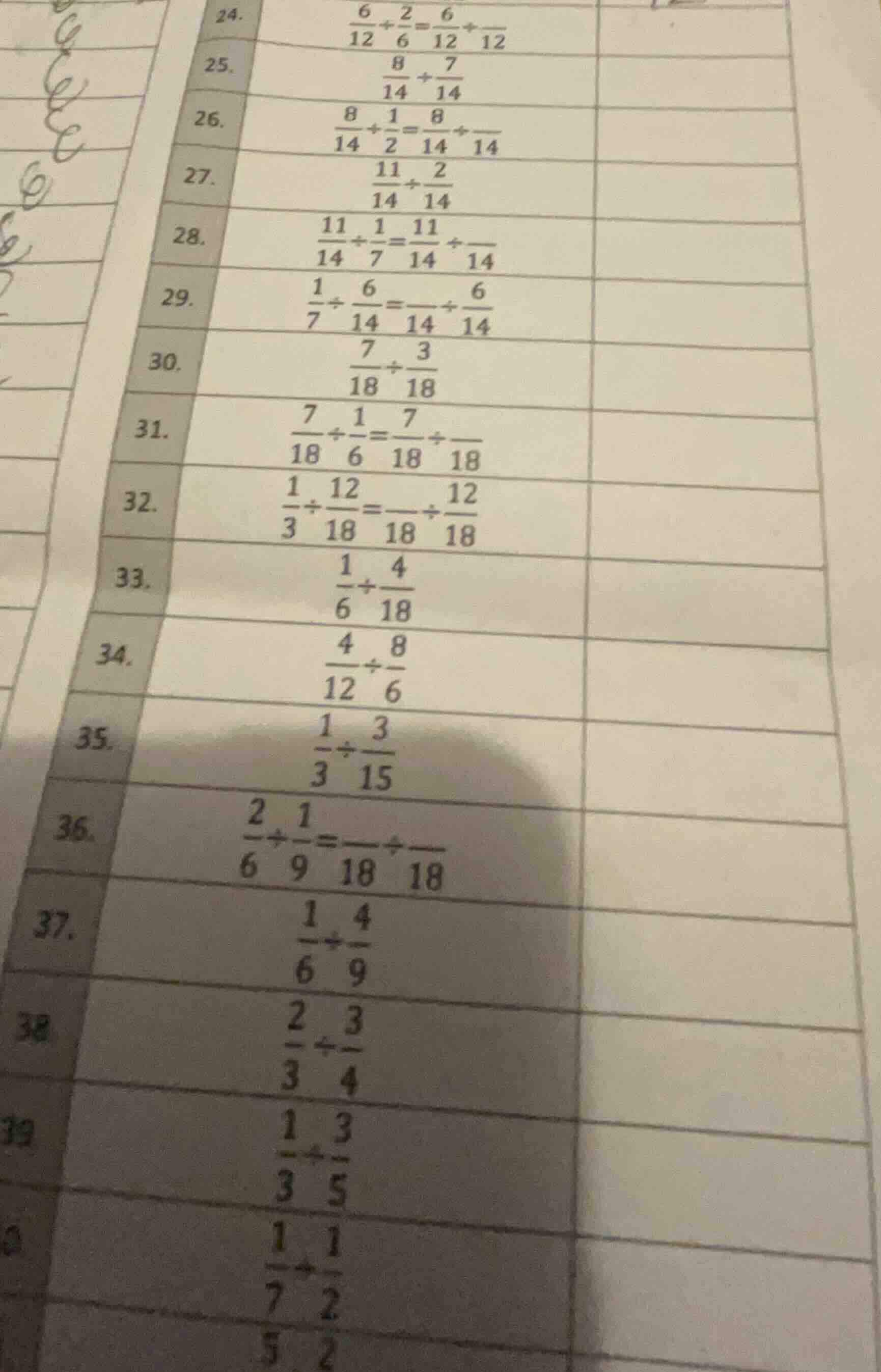 24. $\frac{6}{12} div \frac{2}{6} = \frac{6}{12} div \frac{}{12}$ 25. $…