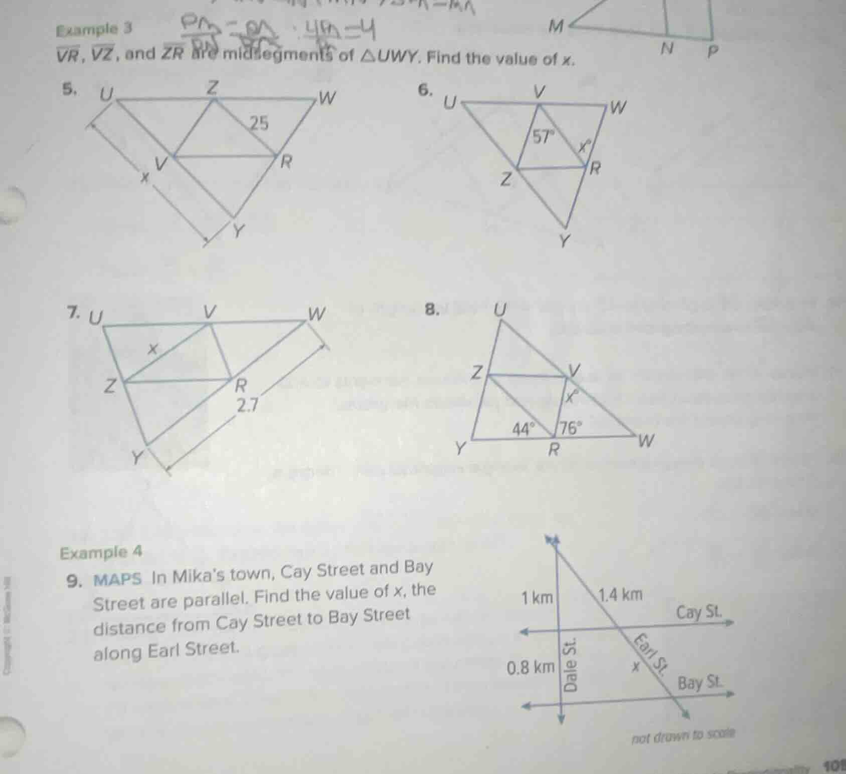 example 3 $overline{vr}$, $overline{vz}$, and $overline{zr}$ are midseg…