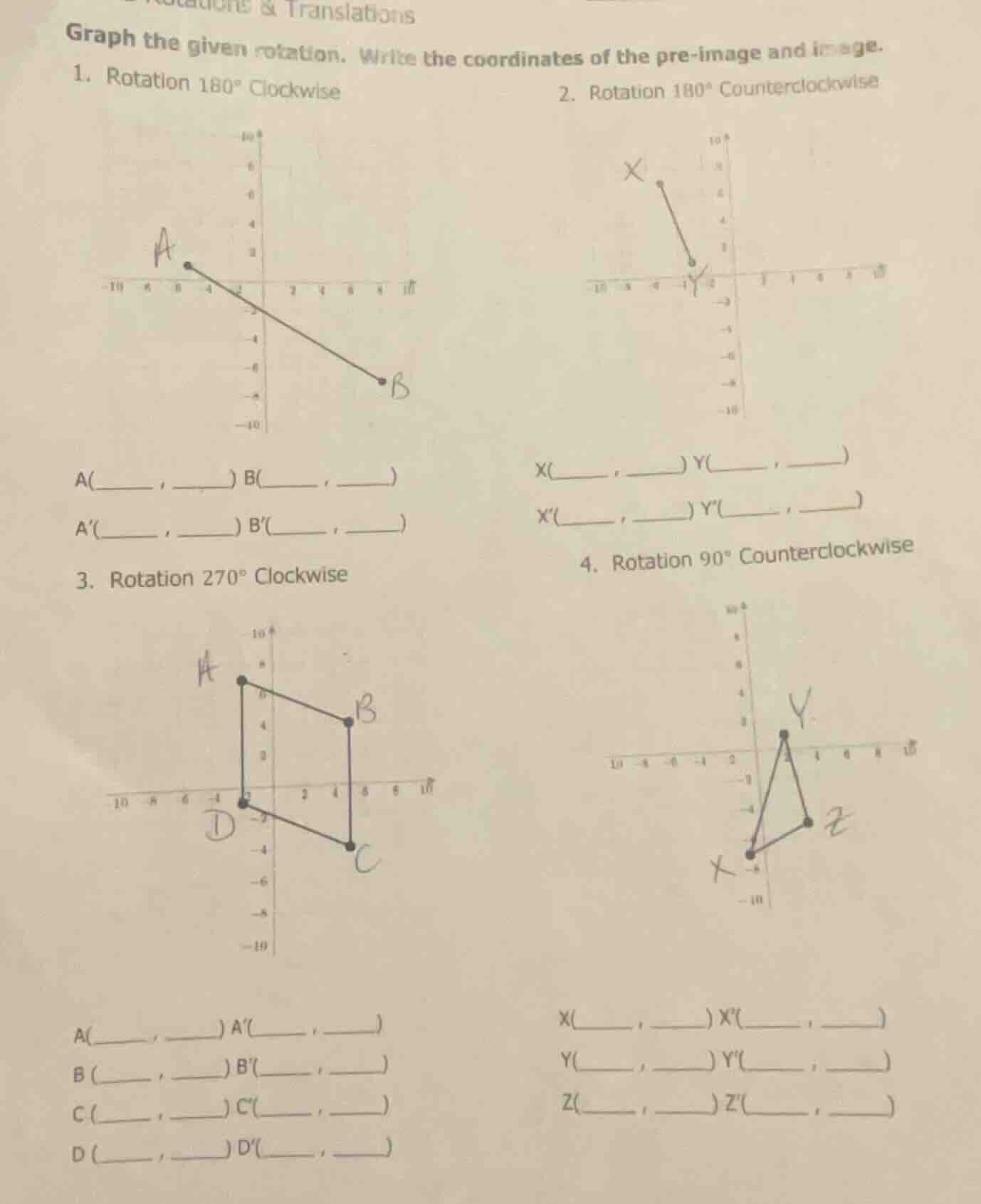 lations & translations graph the given rotation. write the coordinates …