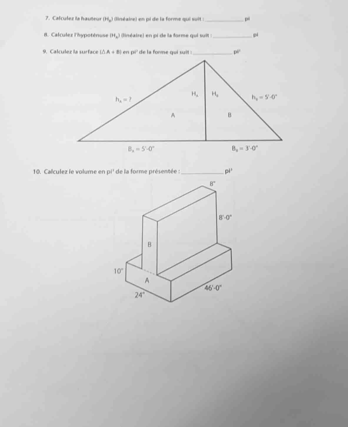 7. calculez la hauteur (h_b) (linéaire) en pi de la forme qui suit : __…