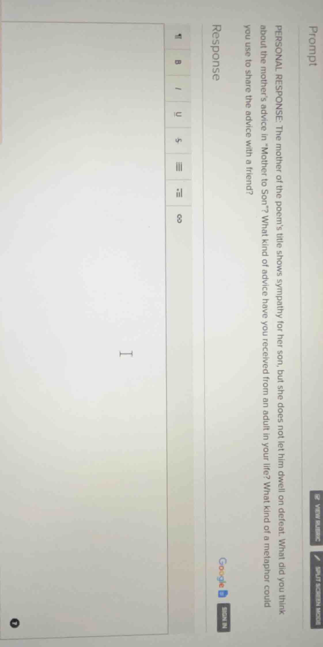 personal response: the mother of the poem’s title shows sympathy for he…