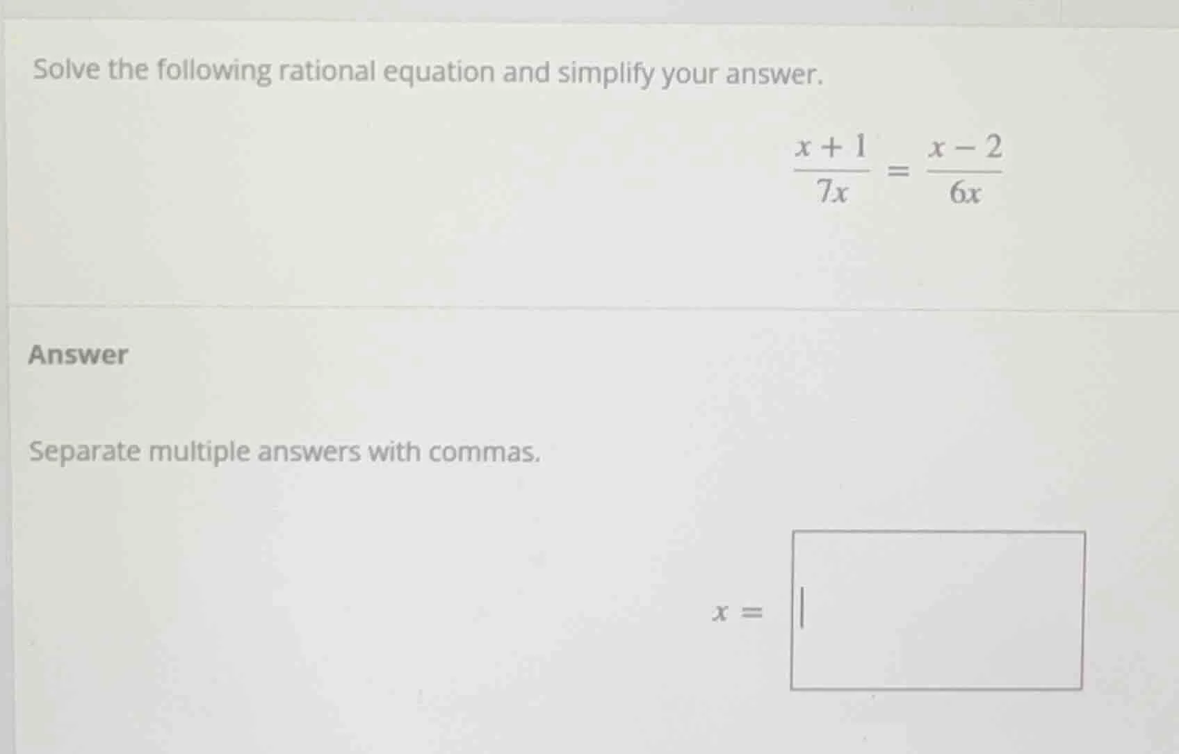 solve the following rational equation and simplify your answer.\\(\\fra…