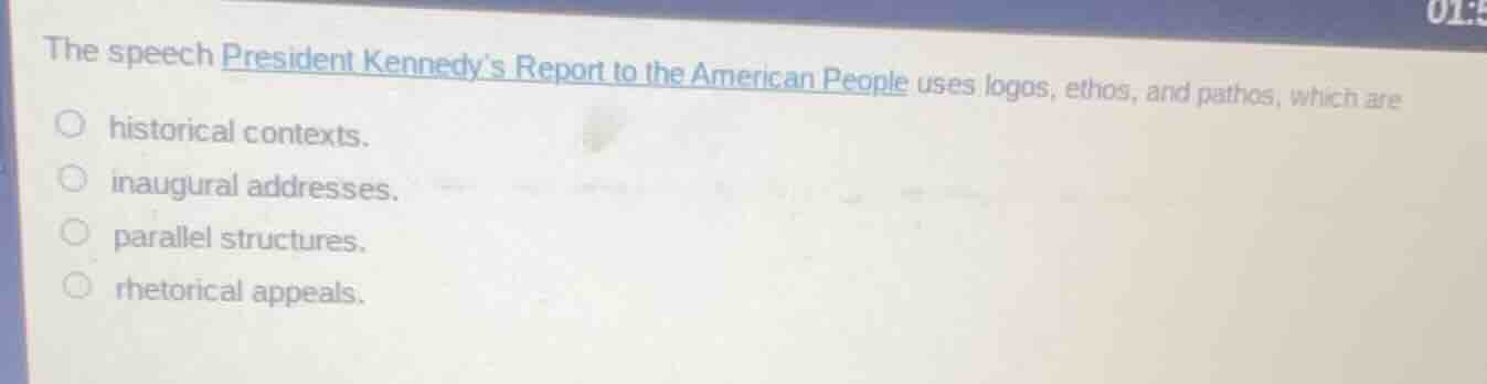 the speech president kennedys report to the american people uses logos,…