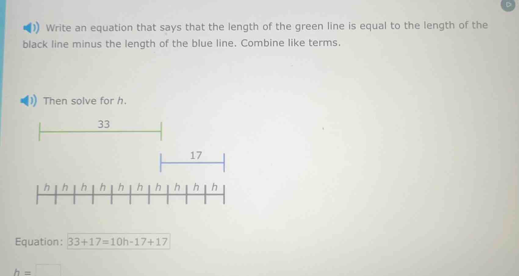 write an equation that says that the length of the green line is equal …