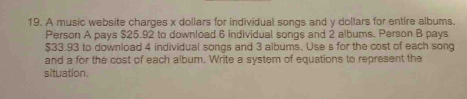 19. a music website charges x dollars for individual songs and y dollar…