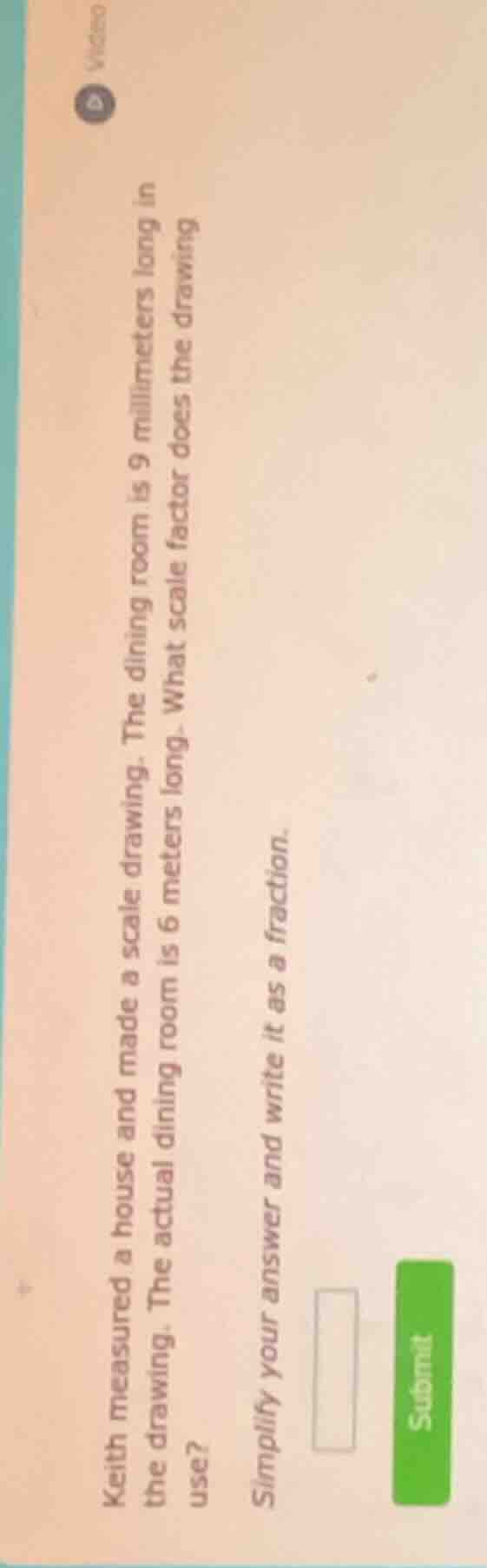 keith measured a house and made a scale drawing. the dining room is 9 m…