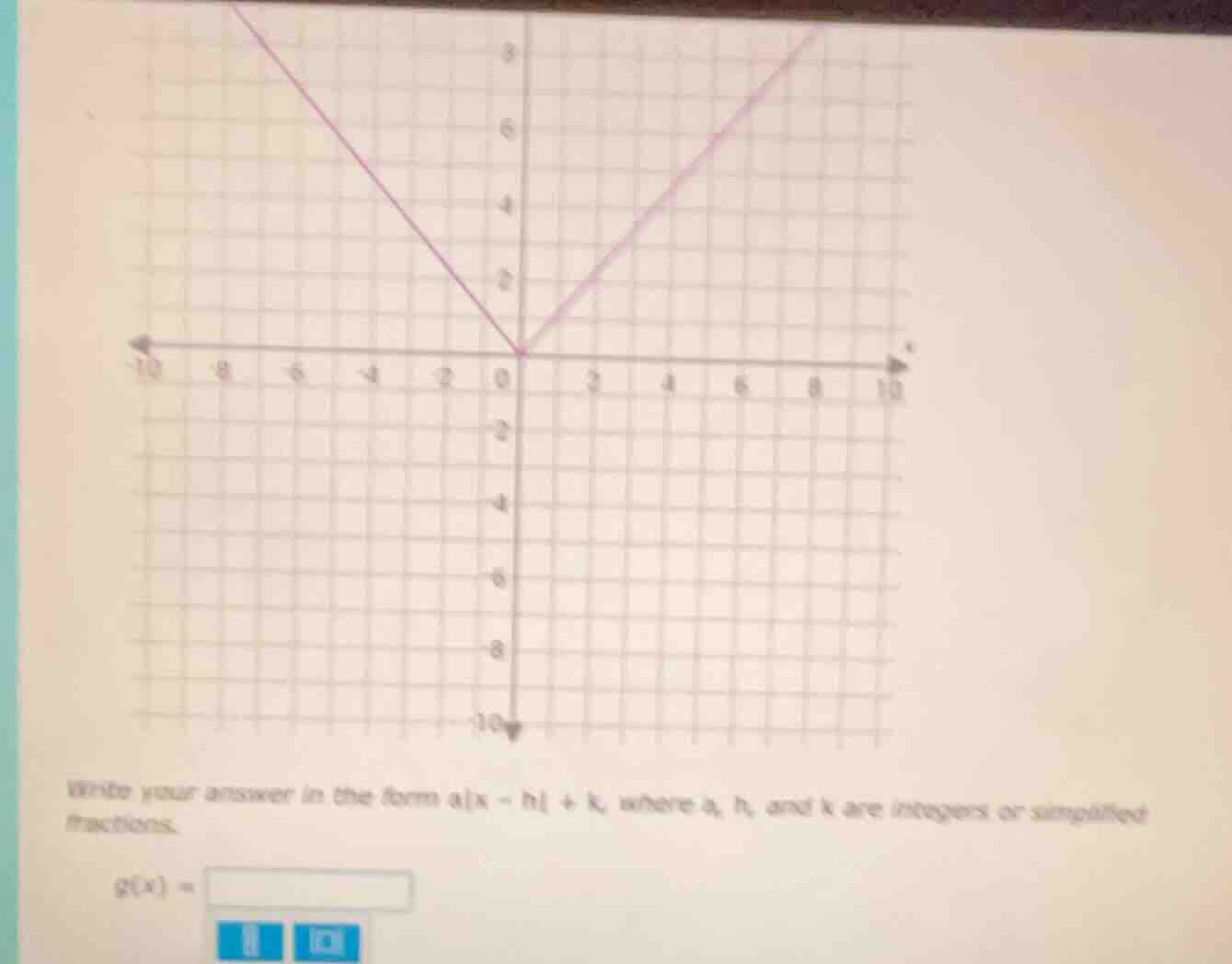 write your answer in the form ( a|x - h| + k ), where ( a ), ( h ), and…