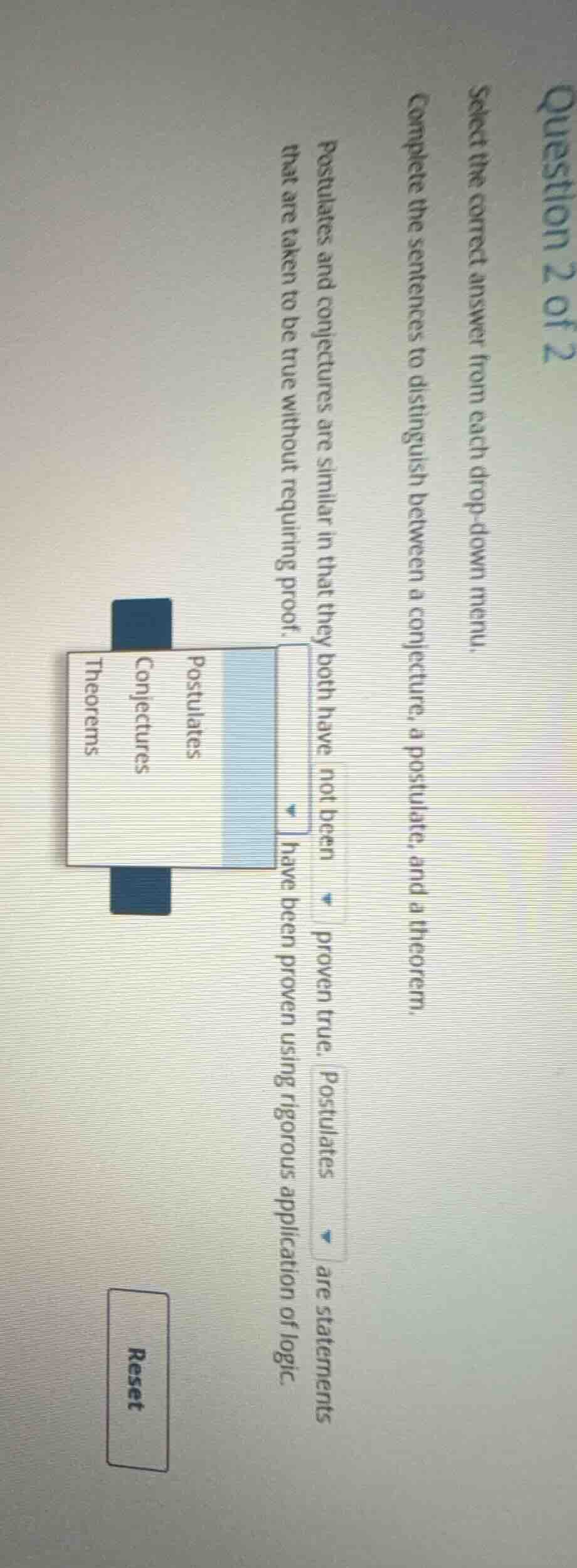 question 2 of 2 select the correct answer from each drop - down menu. c…