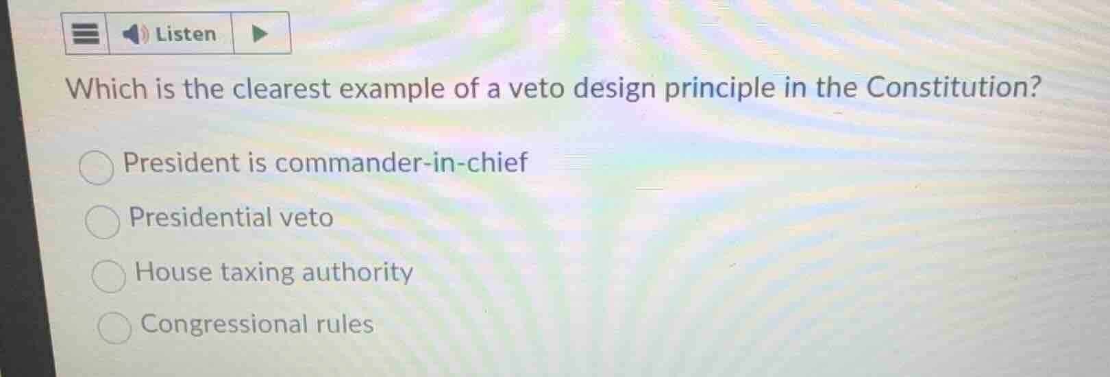 which is the clearest example of a veto design principle in the constit…