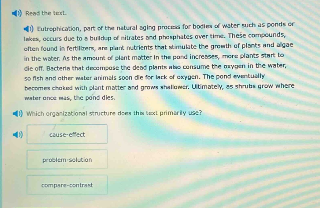 read the text. eutrophication, part of the natural aging process for bo…