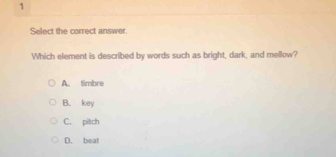 select the correct answer. which element is described by words such as …