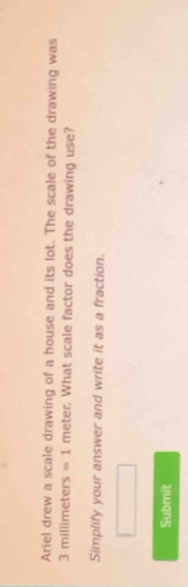 ariel drew a scale drawing of a house and its lot. the scale of the dra…