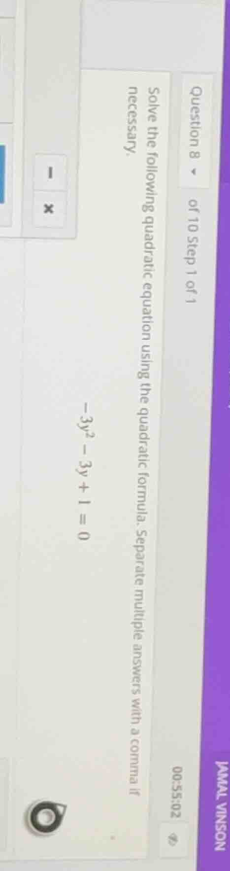 question 8 of 10 step 1 of 1 solve the following quadratic equation usi…
