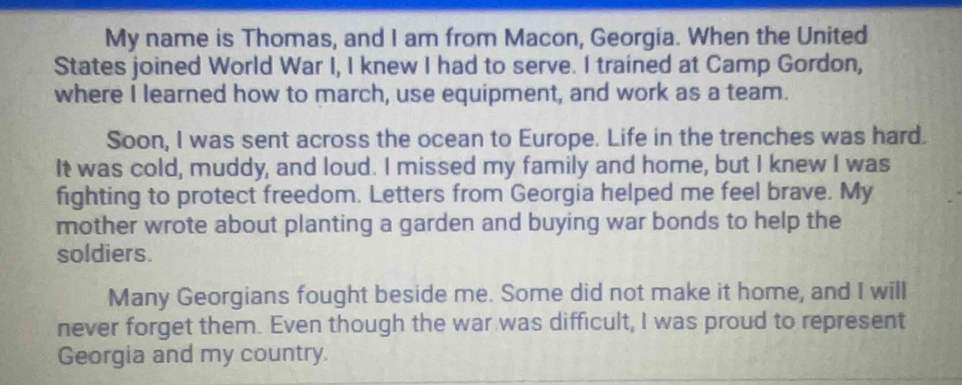 my name is thomas, and i am from macon, georgia. when the united states…