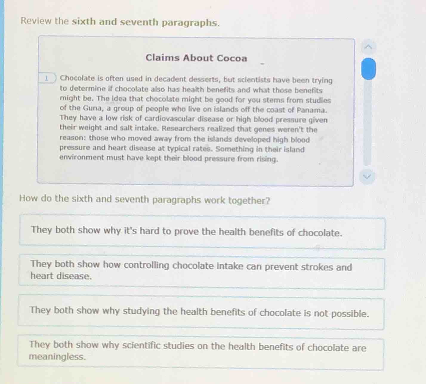 review the sixth and seventh paragraphs. claims about cocoa 1 chocolate…