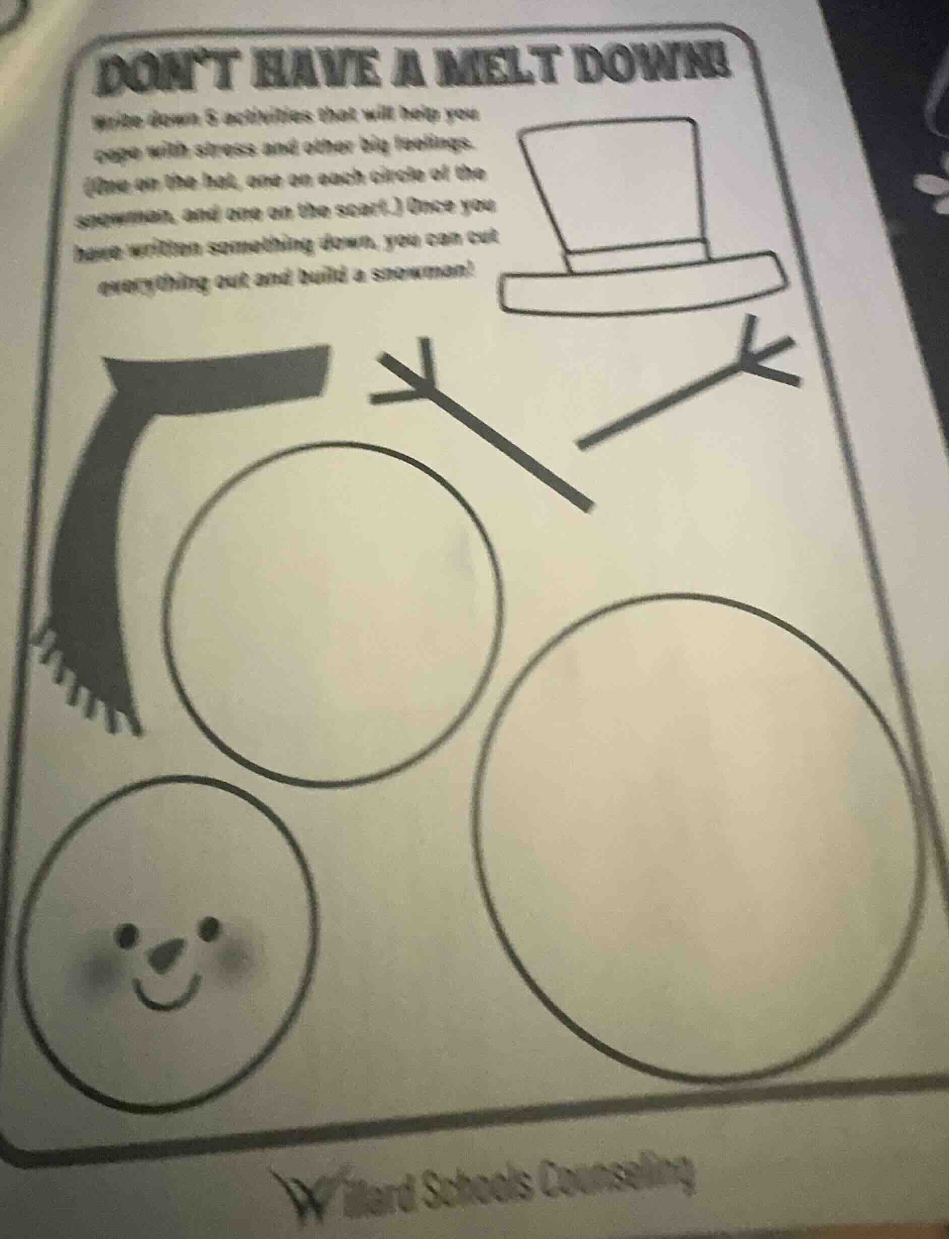 dont have a melt down! write down 6 activities that will help you cope …