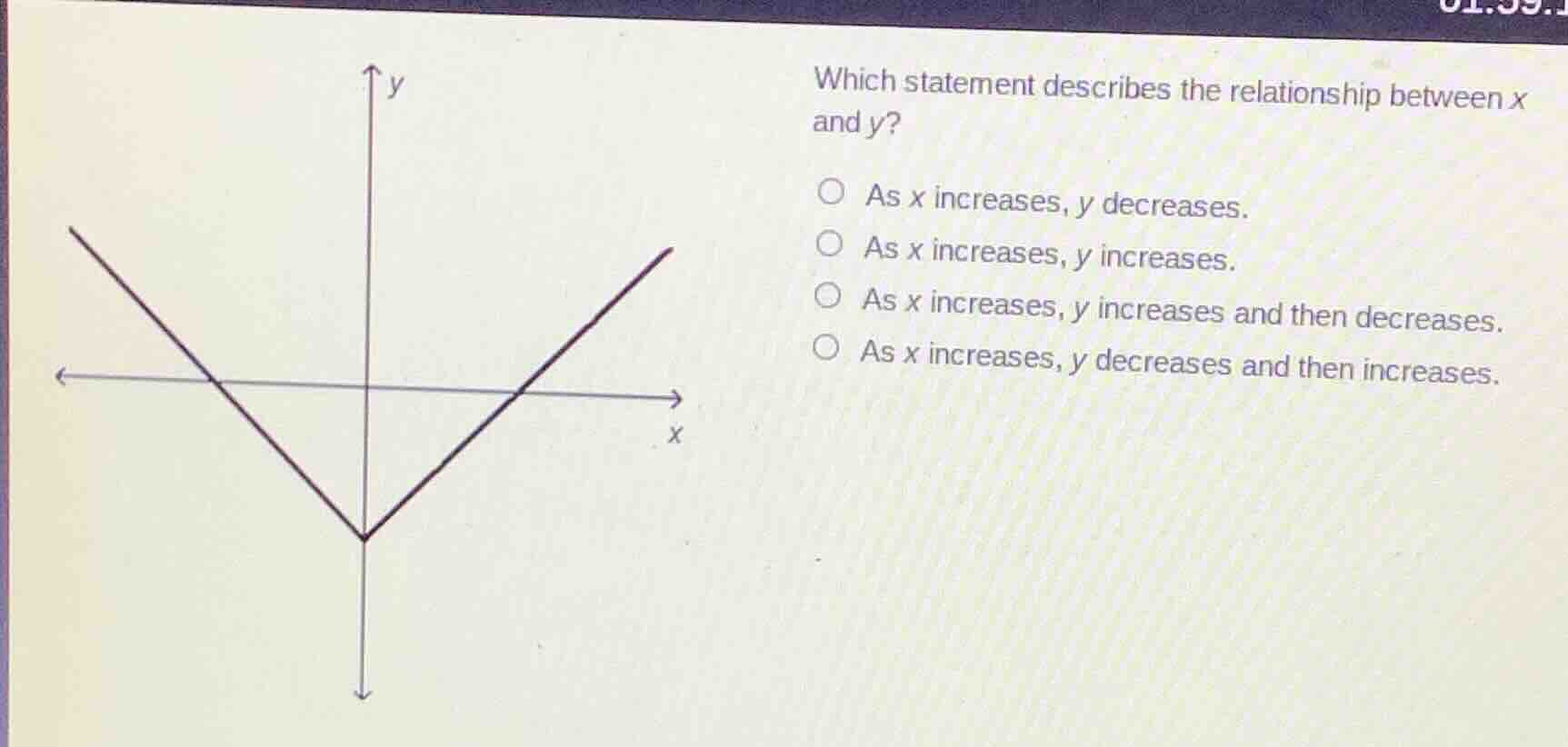 which statement describes the relationship between x and y? \\bigcirc a…