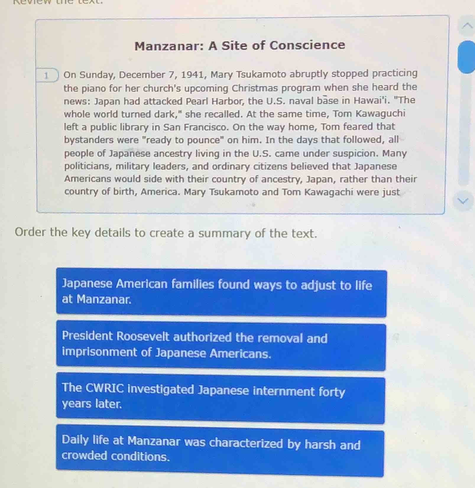 review the text. manzanar: a site of conscience 1 on sunday, december 7…
