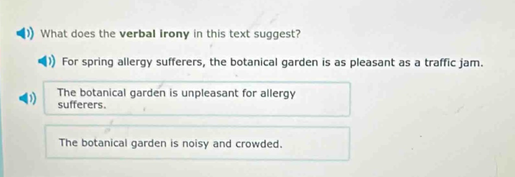 what does the verbal irony in this text suggest? for spring allergy suf…