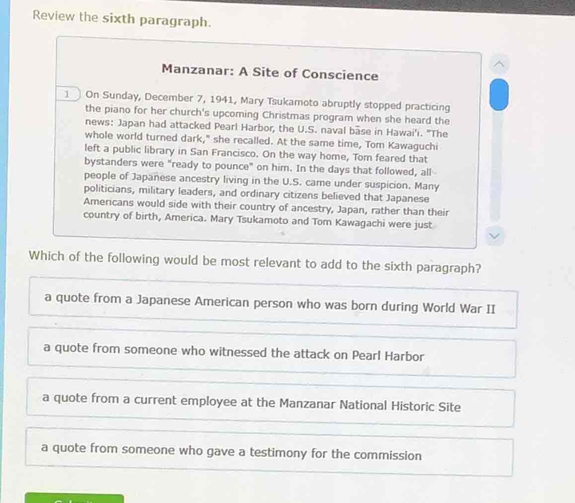 review the sixth paragraph. manzanar: a site of conscience 1 on sunday,…