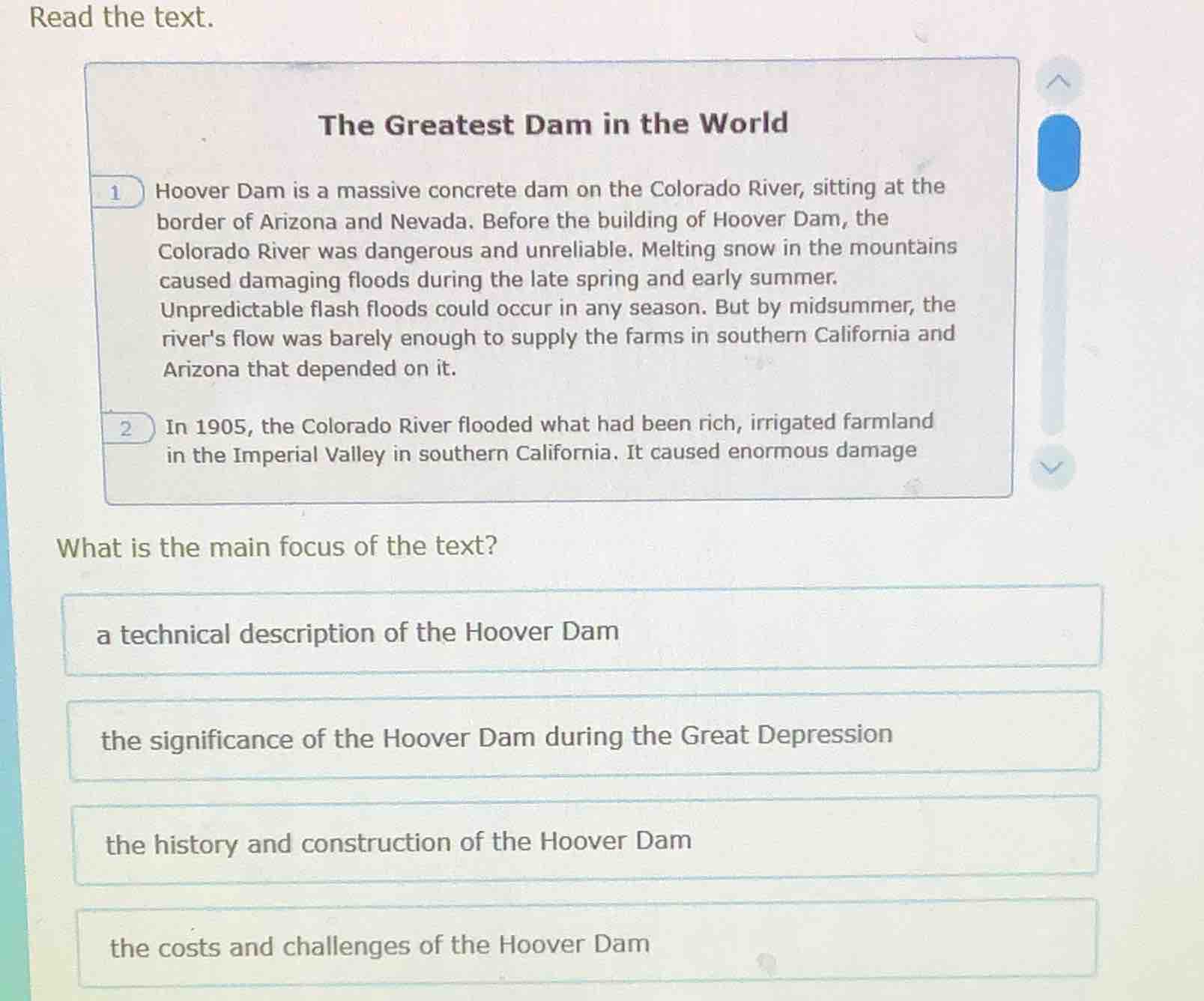 read the text. the greatest dam in the world 1 hoover dam is a massive …