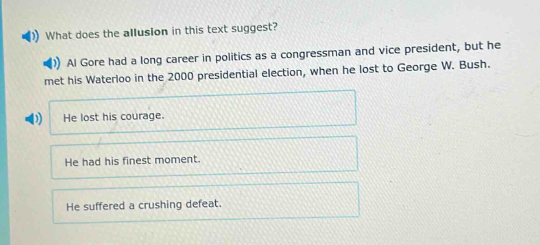 what does the allusion in this text suggest? al gore had a long career …