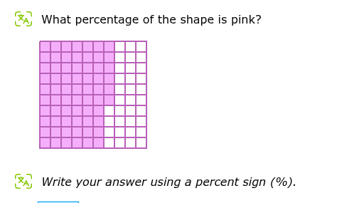 what percentage of the shape is pink? write your answer using a percent…