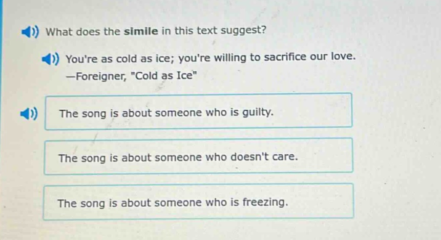 what does the simile in this text suggest? youre as cold as ice; youre …