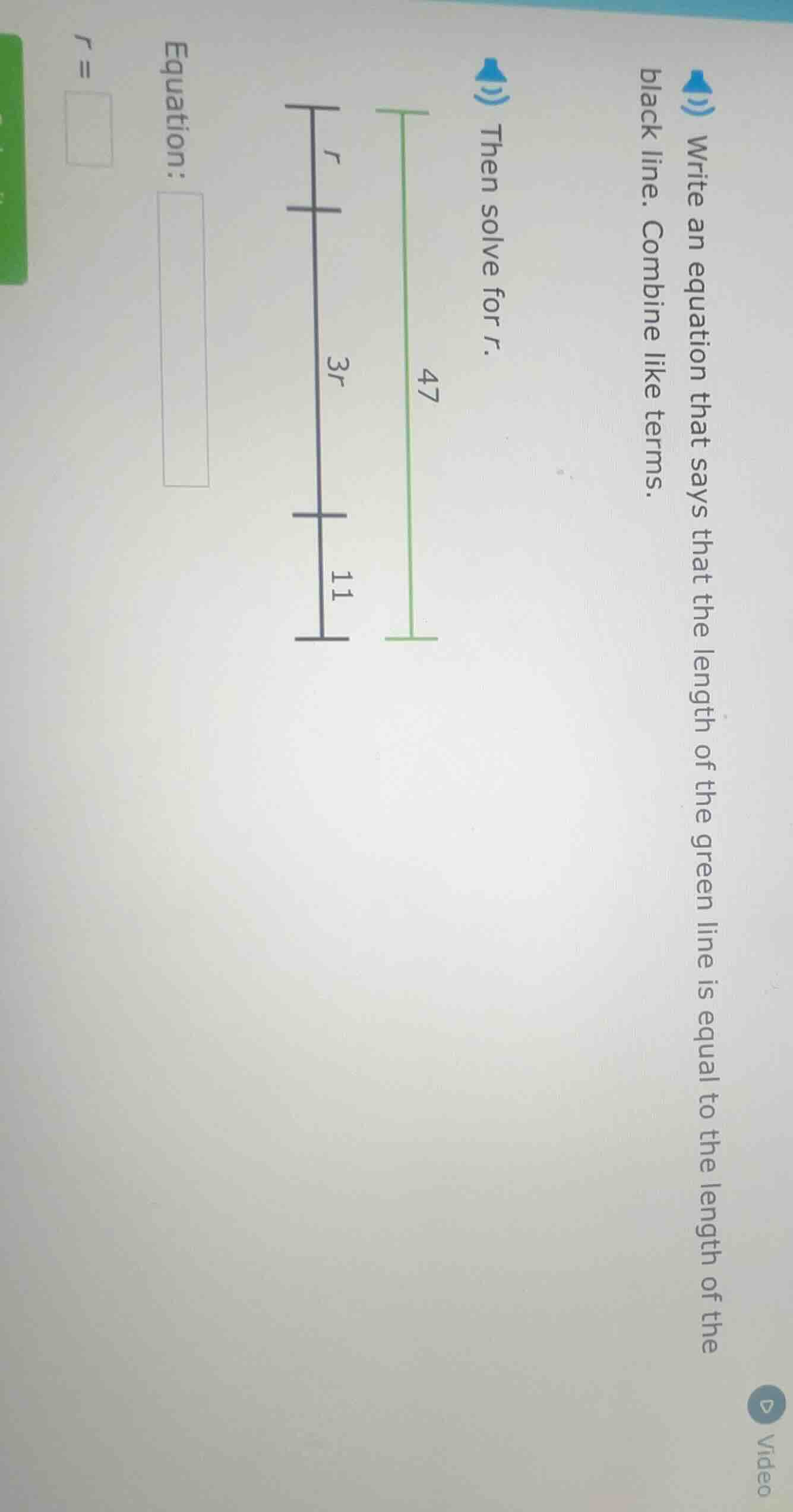 write an equation that says that the length of the green line is equal …