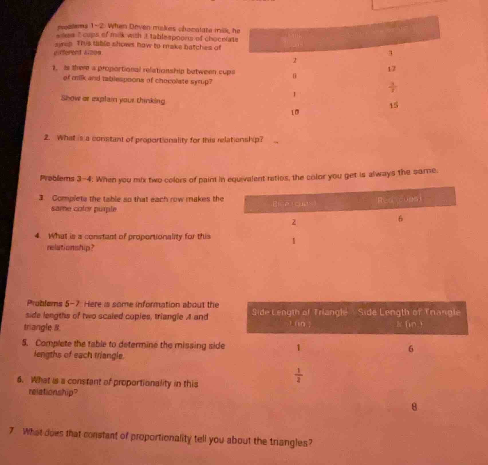 problems 1 - 2: when deven makes chocolate milk, he mixes 2 cups of mil…