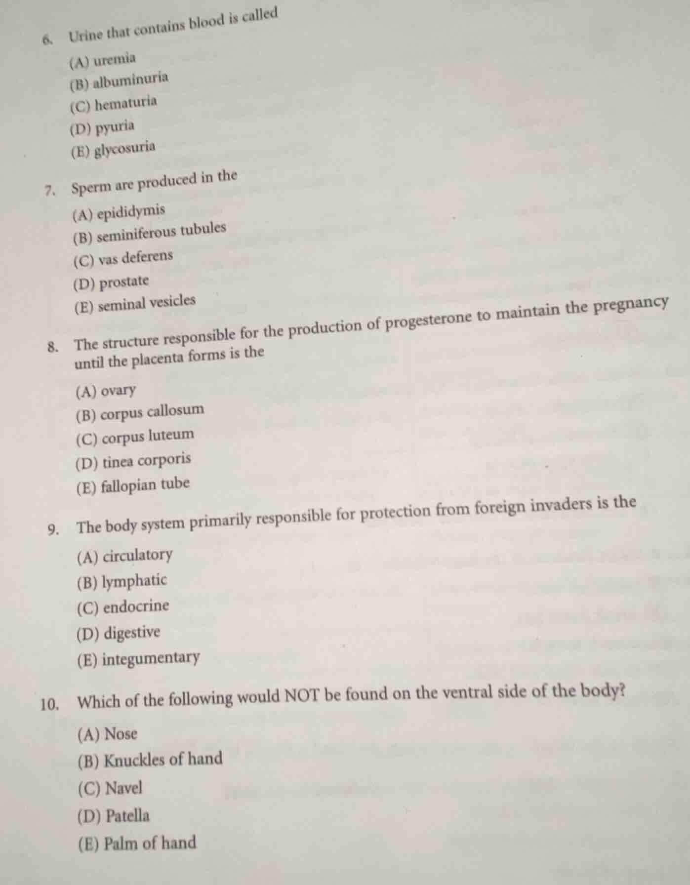 6. urine that contains blood is called (a) uremia (b) albuminuria (c) h…
