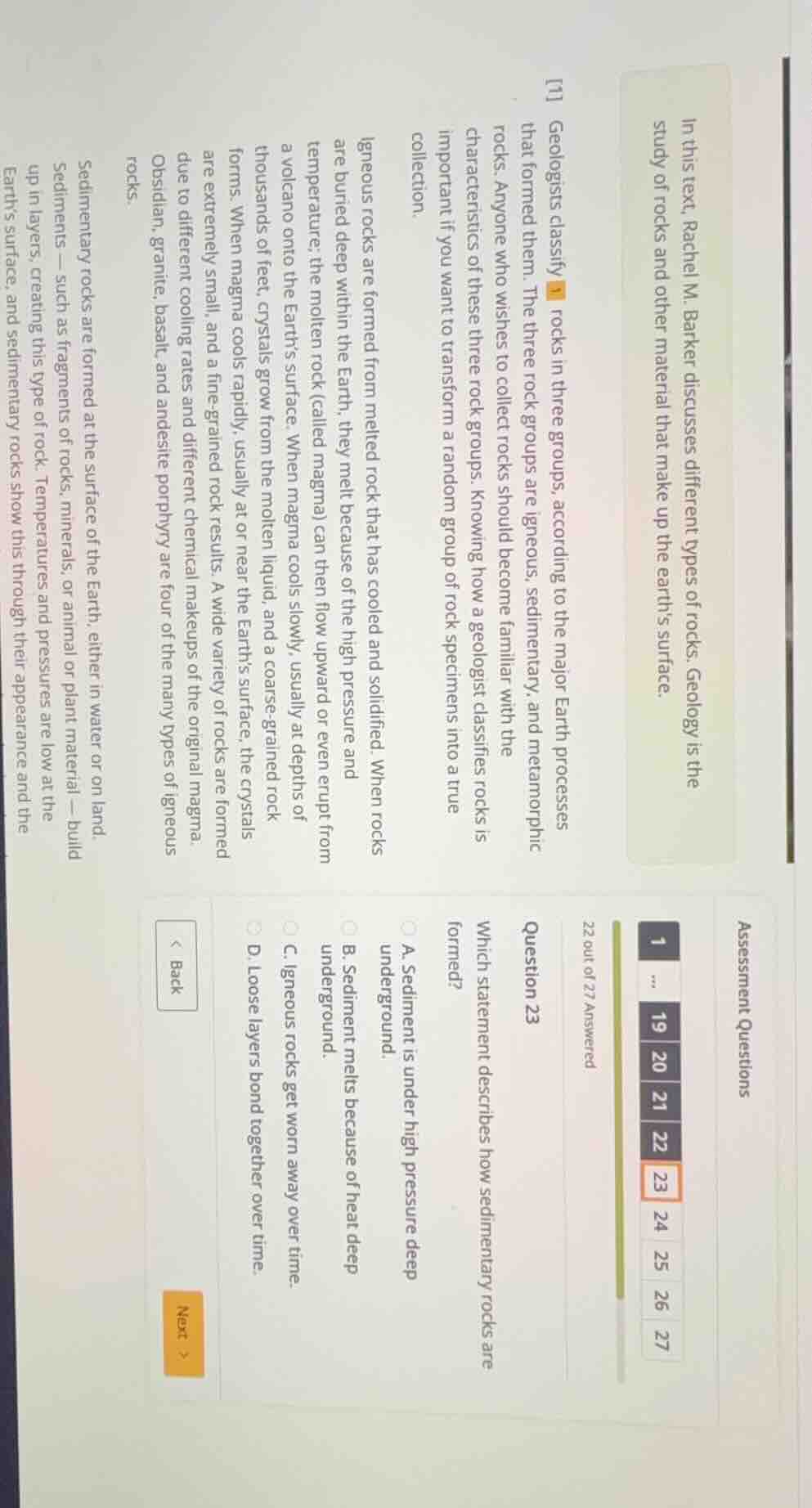 question 23 which statement describes how sedimentary rocks are formed?…